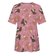 Load image into Gallery viewer, Adorable Shiba Inu with Blossoms Women's Cotton T-Shirt-Apparel-Apparel, Dog Mom Gifts, Shiba Inu, Shirt-12