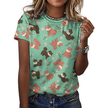 Load image into Gallery viewer, Adorable Shiba Inu with Blossoms Women's Cotton T-Shirt-Apparel-Apparel, Dog Mom Gifts, Shiba Inu, Shirt-Mint Green-2XS-25