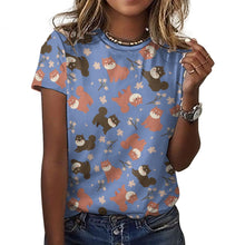 Load image into Gallery viewer, Adorable Shiba Inu with Blossoms Women's Cotton T-Shirt-Apparel-Apparel, Dog Mom Gifts, Shiba Inu, Shirt-Slate Blue-2XS-19