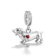 Load image into Gallery viewer, Adorable Sterling Silver Dachshund Charm – Red Heart Gift-6