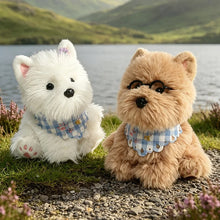 Load image into Gallery viewer, Adorable Westie Plush Toy - Baby Blue Checked Bib West Highland Terrier-3