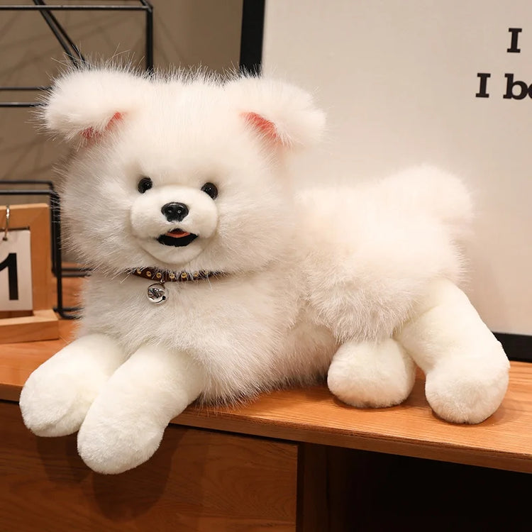 Adorable White Samoyed Plush Toy Fluffy Sitting Puppy Design White Dog 30x40cm 750x