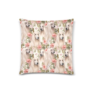 Afghan Hounds Floral Symphony Throw Pillow Cover-White1-ONESIZE-2