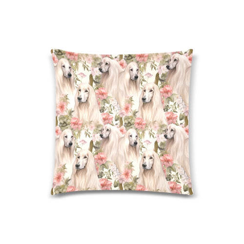 Afghan Hounds Floral Symphony Throw Pillow Cover-White1-ONESIZE-1