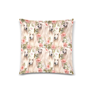 Afghan Hounds Floral Symphony Throw Pillow Cover-White1-ONESIZE-1