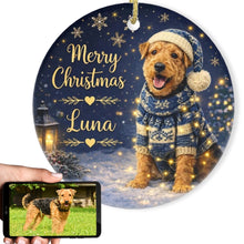 Load image into Gallery viewer, Airedale Terrier Christmas Ornament - Cozy Winter Pet Portrait Design - Personalize with Photo and Name-Christmas Ornament-Christmas,Christmas Ornament,Personalize Artwork-1