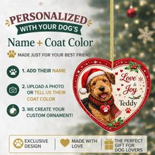 Load image into Gallery viewer, Airedale Terrier Christmas Ornament - Love &amp; Joy Heart Shaped Portrait - Personalize with Photo and Name-Christmas Ornament-Airedale Terrier,Christmas,Christmas Ornament,Personalize Artwork-2