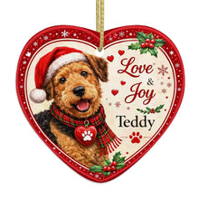 Load image into Gallery viewer, Airedale Terrier Christmas Ornament - Love &amp; Joy Heart Shaped Portrait - Personalize with Photo and Name-Christmas Ornament-Airedale Terrier,Christmas,Christmas Ornament,Personalize Artwork-4