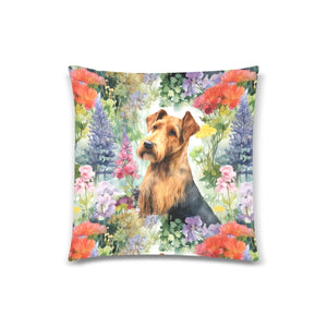 Airedale Terrier in Bloom Throw Pillow Cover-White-ONESIZE-1