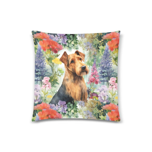 Airedale Terrier in Bloom Throw Pillow Cover-White-ONESIZE-2