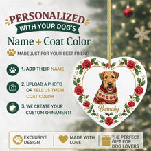 Load image into Gallery viewer, Airedale Terrier Ornament - Personalized Heart Shaped Christmas Rose Border - with Name-Christmas Ornament-Airedale Terrier,Christmas,Christmas Ornament,Personalize Artwork-2