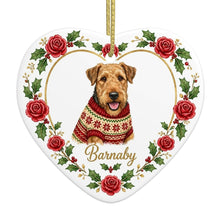 Load image into Gallery viewer, Airedale Terrier Ornament - Personalized Heart Shaped Christmas Rose Border - with Name-Christmas Ornament-Airedale Terrier,Christmas,Christmas Ornament,Personalize Artwork-4