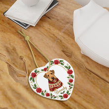 Load image into Gallery viewer, Airedale Terrier Ornament - Personalized Heart Shaped Christmas Rose Border - with Name-Christmas Ornament-Airedale Terrier,Christmas,Christmas Ornament,Personalize Artwork-7