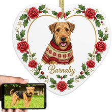 Load image into Gallery viewer, Airedale Terrier Ornament - Personalized Heart Shaped Christmas Rose Border - with Name-Christmas Ornament-Airedale Terrier,Christmas,Christmas Ornament,Personalize Artwork-1