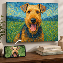 Load image into Gallery viewer, Photo of starry night inspired Airedale Terrier wall art