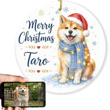 Load image into Gallery viewer, Akita Christmas Ornament - Cozy Winter Pet Portrait Design - Personalize with Photo and Name-Christmas Ornament-Christmas,Christmas Ornament,Personalize Artwork-1