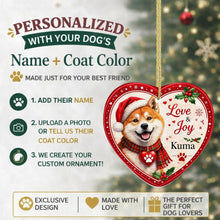 Load image into Gallery viewer, Akita Christmas Ornament - Love &amp; Joy Heart Shaped Portrait - Personalize with Photo and Name-Christmas Ornament-Akita,Christmas,Christmas Ornament,Personalize Artwork-2