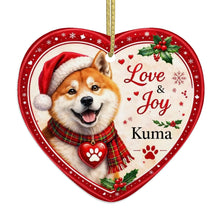 Load image into Gallery viewer, Akita Christmas Ornament - Love &amp; Joy Heart Shaped Portrait - Personalize with Photo and Name-Christmas Ornament-Akita,Christmas,Christmas Ornament,Personalize Artwork-4