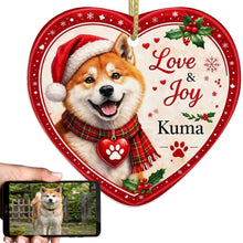 Load image into Gallery viewer, Akita Christmas Ornament - Love &amp; Joy Heart Shaped Portrait - Personalize with Photo and Name-Christmas Ornament-Akita,Christmas,Christmas Ornament,Personalize Artwork-1