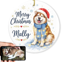 Load image into Gallery viewer, Alaskan Malamute Christmas Ornament - Cozy Winter Pet Portrait Design - Personalize with Photo and Name-Christmas Ornament-Christmas,Christmas Ornament,Personalize Artwork-1