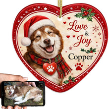 Load image into Gallery viewer, Alaskan Malamute Christmas Ornament - Love &amp; Joy Heart Shaped Portrait - Personalize with Photo and Name-Christmas Ornament-Alaskan Malamute,Christmas,Christmas Ornament,Personalize Artwork-1