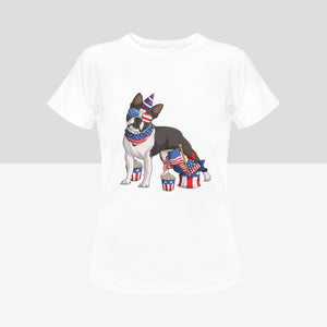 All American Boston Terrier Women's 4th July Cotton T-Shirts - 5 Colors-Apparel-Apparel, Boston Terrier, Shirt, T Shirt-5
