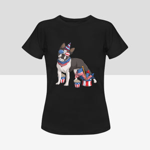 All American Boston Terrier Women's 4th July Cotton T-Shirts - 5 Colors-Apparel-Apparel, Boston Terrier, Shirt, T Shirt-Black-Small-6