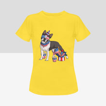 Load image into Gallery viewer, All American Boston Terrier Women&#39;s 4th July Cotton T-Shirts - 5 Colors-Apparel-Apparel, Boston Terrier, Shirt, T Shirt-Yellow-Small-8