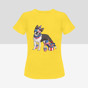 All American Boston Terrier Women's 4th July Cotton T-Shirts - 5 Colors-Apparel-Apparel, Boston Terrier, Shirt, T Shirt-Yellow-Small-8