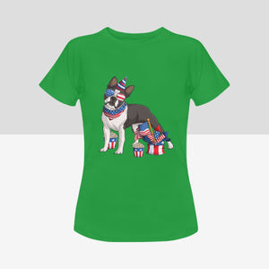 All American Boston Terrier Women's 4th July Cotton T-Shirts - 5 Colors-Apparel-Apparel, Boston Terrier, Shirt, T Shirt-9
