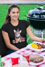 Load image into Gallery viewer, All American Corgi Women&#39;s 4th July Cotton T-Shirt-Apparel-Apparel, Corgi, Shirt, T Shirt-Black-Small-3