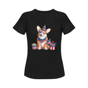 All American Corgi Women's 4th July Cotton T-Shirt-Apparel-Apparel, Corgi, Shirt, T Shirt-4