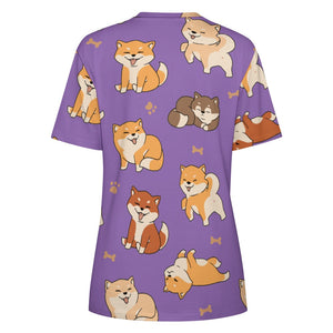 All the Shibas I Love All Over Print Women's Cotton T-Shirt - 4 Colors-Apparel-Apparel, Shiba Inu, Shirt, T Shirt-10
