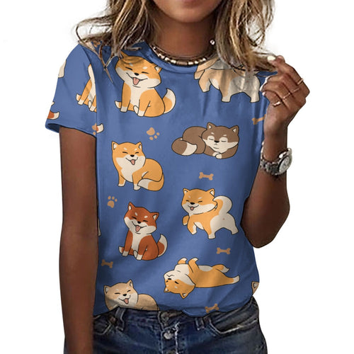 All the Shibas I Love All Over Print Women's Cotton T-Shirt - 4 Colors-Apparel-Apparel, Shiba Inu, Shirt, T Shirt-13