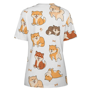 All the Shibas I Love All Over Print Women's Cotton T-Shirt - 4 Colors-Apparel-Apparel, Shiba Inu, Shirt, T Shirt-2