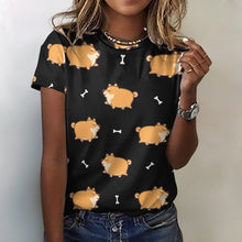 Load image into Gallery viewer, All the Shibas I Love All Over Print Women&#39;s Cotton T-Shirt - 4 Colors-Apparel-Apparel, Shiba Inu, Shirt, T Shirt-2XS-Black-4