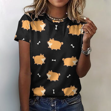 All the Shibas I Love All Over Print Women's Cotton T-Shirt - 4 Colors-Apparel-Apparel, Shiba Inu, Shirt, T Shirt-2XS-Black-4