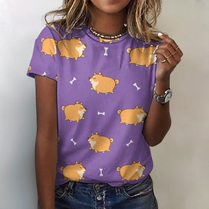 Plumpy Shiba Love All Over Print Women's Cotton T-Shirt - 4 Colors-Apparel-Apparel, Shiba Inu, Shirt, T Shirt-15