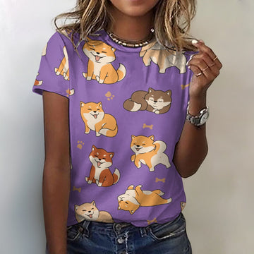All the Shibas I Love All Over Print Women's Cotton T-Shirt - 4 Colors-Apparel-Apparel, Shiba Inu, Shirt, T Shirt-2XS-MediumPurple-8