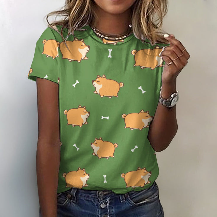 All the Shibas I Love All Over Print Women's Cotton T-Shirt - 4 Colors-Apparel-Apparel, Shiba Inu, Shirt, T Shirt-2XS-OliveDrab-14