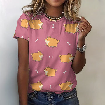 All the Shibas I Love All Over Print Women's Cotton T-Shirt - 4 Colors-Apparel-Apparel, Shiba Inu, Shirt, T Shirt-2XS-PaleVioletRed-1