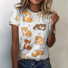 Load image into Gallery viewer, All the Shibas I Love All Over Print Women&#39;s Cotton T-Shirt - 4 Colors-Apparel-Apparel, Shiba Inu, Shirt, T Shirt-2XS-WhiteSmoke-1