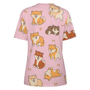 All the Shibas I Love All Over Print Women's Cotton T-Shirt - 4 Colors-Apparel-Apparel, Shiba Inu, Shirt, T Shirt-5