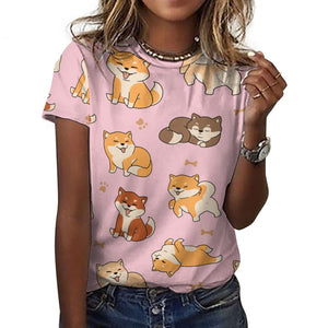 All the Shibas I Love All Over Print Women's Cotton T-Shirt - 4 Colors-Apparel-Apparel, Shiba Inu, Shirt, T Shirt-6