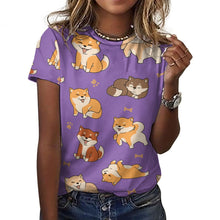 Load image into Gallery viewer, All the Shibas I Love All Over Print Women&#39;s Cotton T-Shirt - 4 Colors-Apparel-Apparel, Shiba Inu, Shirt, T Shirt-9