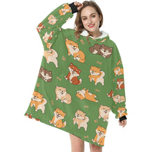 Load image into Gallery viewer, All The Shibas I Love Blanket Hoodie for Women - 4 Colors-Apparel-Apparel, Blankets-Green-ONE SIZE-5