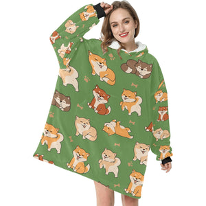 All The Shibas I Love Blanket Hoodie for Women - 4 Colors-Apparel-Apparel, Blankets-Green-ONE SIZE-5