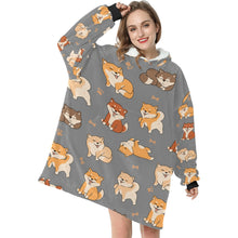 Load image into Gallery viewer, All The Shibas I Love Blanket Hoodie for Women - 4 Colors-Apparel-Apparel, Blankets-Gray-ONE SIZE-7