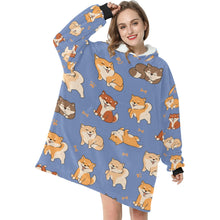 Load image into Gallery viewer, All The Shibas I Love Blanket Hoodie for Women - 4 Colors-Apparel-Apparel, Blankets-Blue-ONE SIZE-1