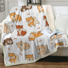 Load image into Gallery viewer, All the Shibas I Love Soft Warm Fleece Blanket - 4 Colors-Blanket-Blankets, Home Decor, Shiba Inu-Ivory-Small-2